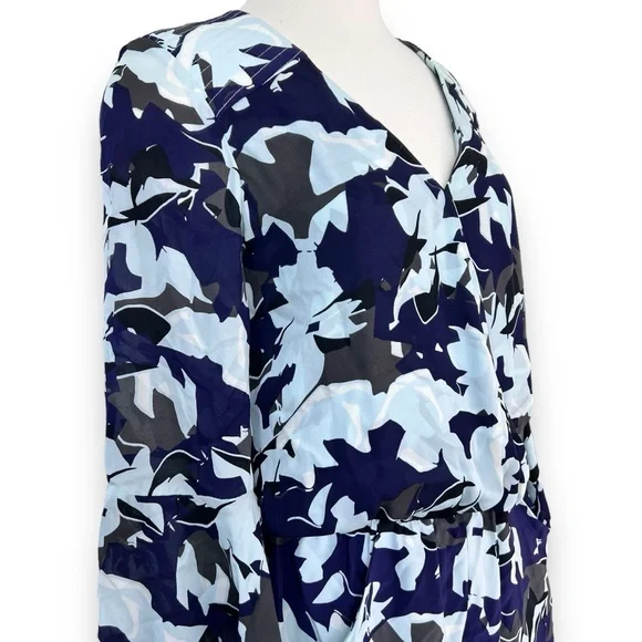 Parker Belize Print Romper 100% Silk Bell Sleeve Wrap Front V-Neck Vented Back
